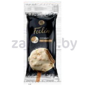 Мороженое пломбир Feelin, двухсл., миндаль и печенье, кокос, эскимо, 60 г