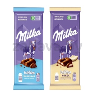 Шоколад Milka Bubbles, пористый, молочный или с кокосом, 80/82 г