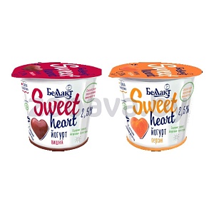 Йогурт «Беллакт» Sweet Heart, персик или вишня, 2,5%, 150 г