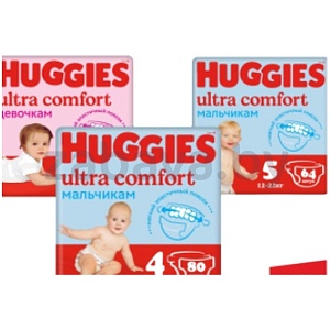 Подгузники Huggies, Ultra Comfort Giga, р-р 3, 4, 5 (94/80/64 шт.)