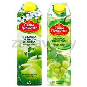 Сок «Сады Придонья», яблоко-виноград или яблоко прям. отжима, 1 л