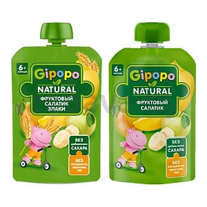 Пюре Gipopo, фруктовый салатик или фруктовый салатик-злаки, 90 г