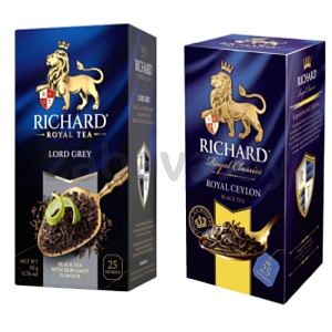 Чай Richard, черный, Royal Ceylon или Lord Grey, 25 пак.