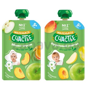 Пюре «Маленькое счастье», яблоко-персик или фрукт. салатик, 90 г