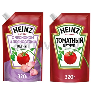 Кетчуп Heinz, томатный или с чесноком и прян., 320 г