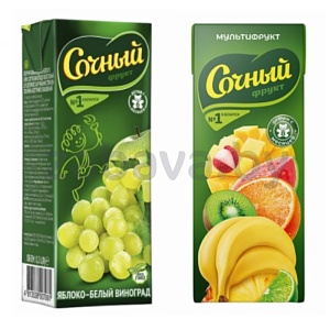 Нектар/сок «Сочный фрукт», мультифрукт/яблоко-бел. виноград, 200 мл