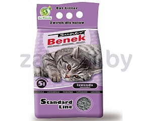 Наполнитель бентонитовый комкующийся Super Benek Standard Line Lavender, лаванда, 5 л