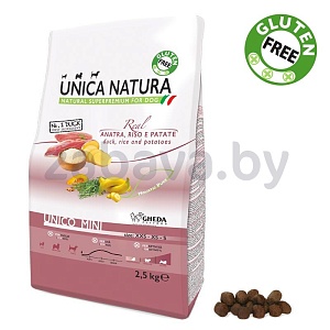 Корм сухой Unica Natura, для собак мелких пород, утка, рис и картофель, 2,5 кг