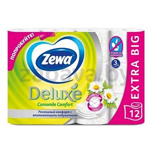 Туалетная бумага Zewa Deluxe, 3 сл., 12 шт., ромашка