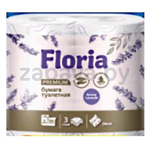 Бумага туалетная Floria, лаванда, 3 слоя, 4 рул.