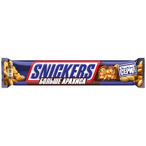 Батончик шоколадн. Snickers, больше арахиса, 87 г