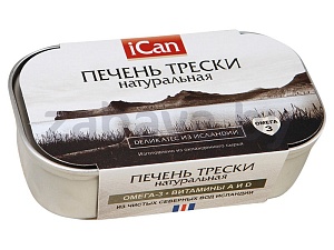 Печень трески Ican, натуральная, 115 г