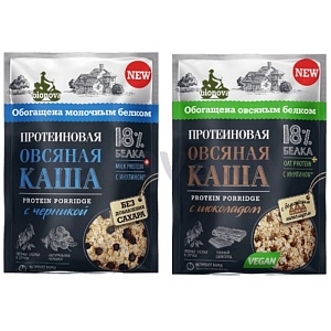 Каша овсяная Bionova б/п, протеиновая, 40 г, черника/шоколад