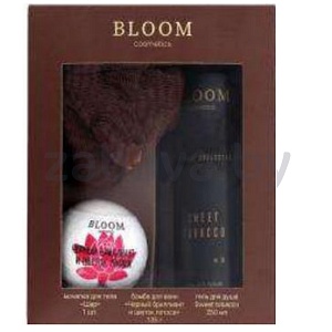 Набор подар. Bloom Cosmetics, Sweet Tobacco, гель д/душа 250 мл + бомбочка д/ванны 135 г + мочалка