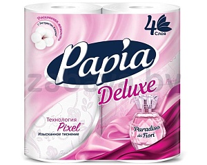 Бумага туалетная Papia Deluxe Paradiso Fiori, белая, 4 слоя, 4 шт.
