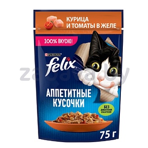 Корм сухой Felix д/кошек, курица и томаты в желе, 200 г
