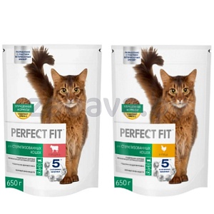 Корм для кошек сухой Perfect Fit, говядина/курица, 650 г