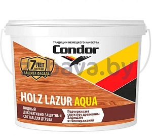 Лак Condor ВД-АК защитно-декоративный Holz Lazur Aqua, 9 кг, в ассортименте