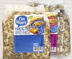 Мюсли I’m Happy «5 злаков», ягодные или фруктовые, 350 г