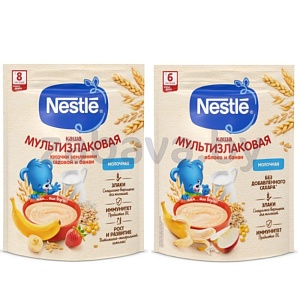 Каша молочн. Nestle, мультизл. банан-земляника или яблоко-банан, 200 г