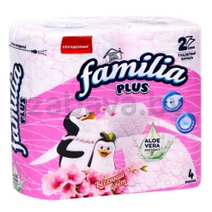 Бумага туалетная Familia Plus, весенн. цвет, 2 сл., 4 рул.