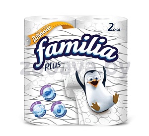 Бумага туалетная Familia Plus, 2 слоя, 4 рулона