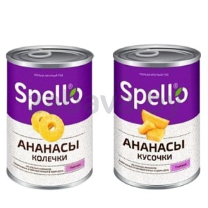 Ананасы Spello в сиропе, колечки/кусочки, 565 г