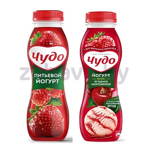 Йогурт «Чудо», 1,9%, ягодное мороженое или клубника-земляника, 260 г
