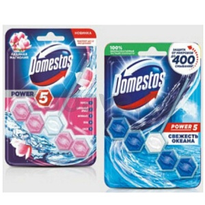 Блок для унитаза Domestos, Power 5, 55 г, в ассорт.