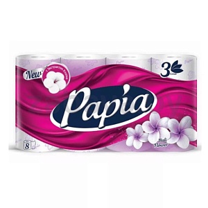 Бумага туалетная Papia Bali Flower/белая, 3 слоя, 8 рулонов