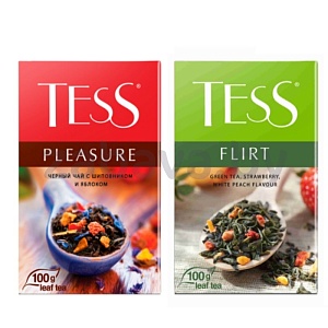Чай Tess, черный Pleasure или зеленый Flirt, листовой, 100 г