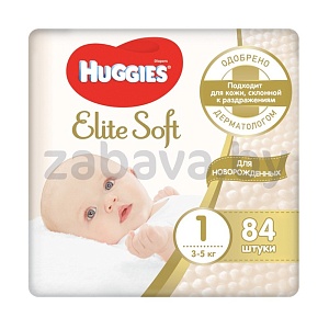 Подгузники для новорожденных Huggies Elite Soft 1 (3–5 кг), 84 шт.