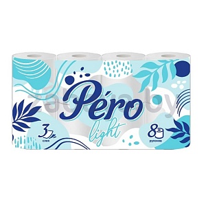 Бумага туалетная Pero Light, 3 слоя, 8 рулонов