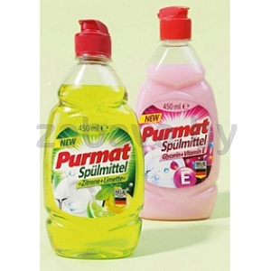 Гель д/мытья посуды Purmat, Zitrone + Limette или glycerin + vitamin E, 450 мл