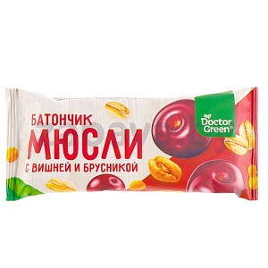 Батончик-мюсли Doctor Green, вишня-брусника, 50 г