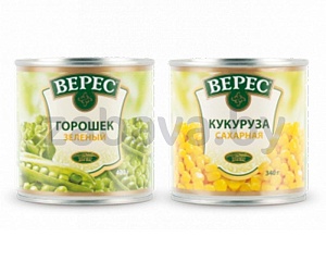 Горошек зеленый или кукуруза «Верес», ж/б, 420/340 г