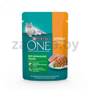 Корм Purina One, для кошек, влажный, курица, 75 г, в ассорт.