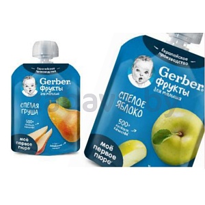 Пюре Gerber, спелое яблоко или спелая груша, 90 г