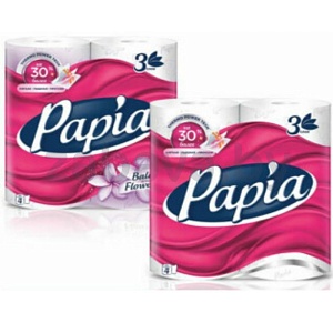 Бумага туалетная Papia, 3 сл. 4 шт., в ассорт.