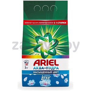 Порошок стиральный Ariel, насыщенн. цвет с аром. Lenor, 3 кг