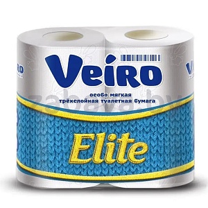 Бумага туалетная Veiro, Elite, 3 слоя, 4 рулона