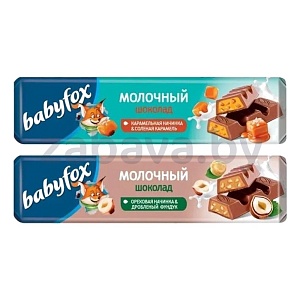 Батончик шоколадный BabyFox с молочн. или карамельн. нач., 45 г