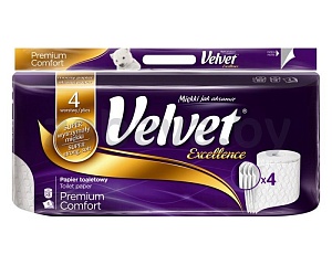 Туалетная бумага Velvet Excellence, 4 слоя, 8 рулонов